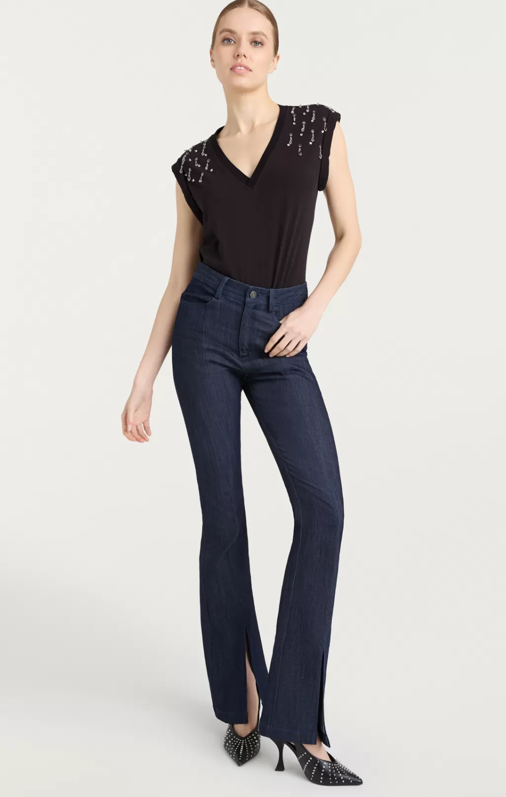 Cinq à Sept Teardrop Crystal Embellished V-Neck Bella Tee